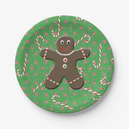 Plato De Papel Cute Gingerbread Man Boy Navidades Candy Canes