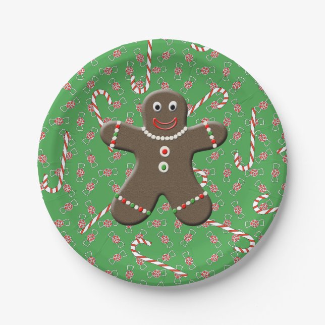 Plato De Papel Cute Gingerbread Man Boy Navidades Candy Canes (Anverso)