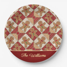Plato De Papel Cute Gingerbread Man Patchwork Pattern Style