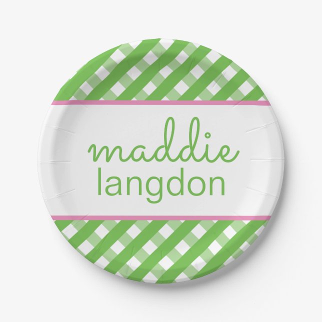 Plato De Papel Cute Gingham Fiestas personalizados (Anverso)