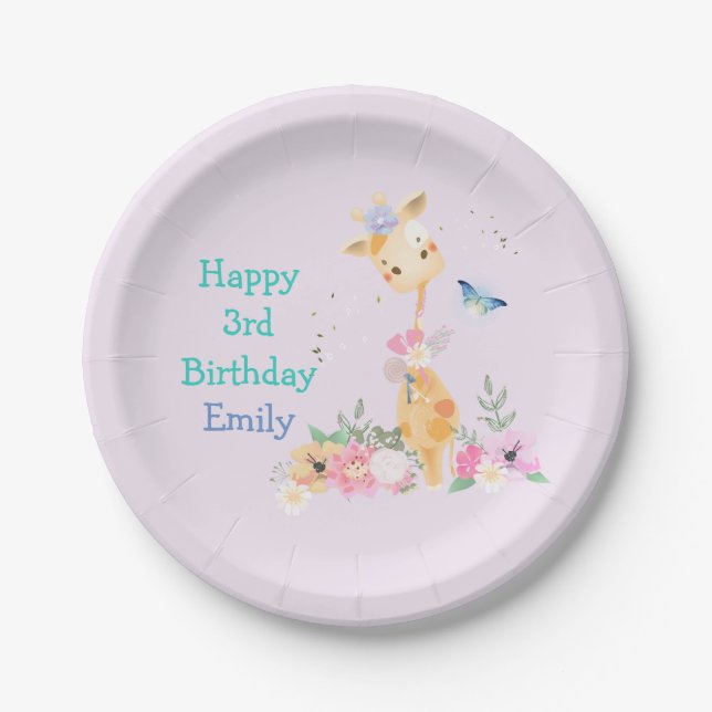Plato De Papel Cute Giraffe Design Birday Party (Anverso)