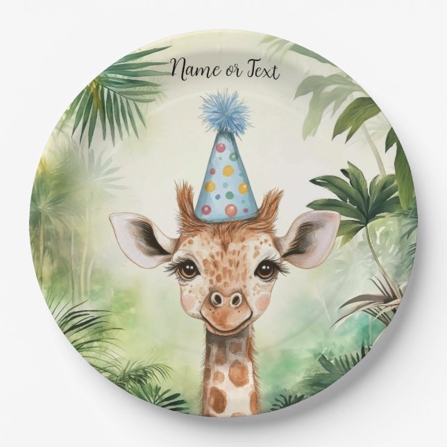 Plato De Papel Cute Giraffe Jungle Baby Shower Party Beautiful (Anverso)