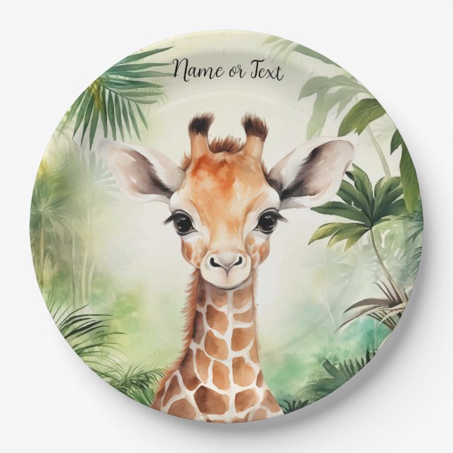 Plato De Papel Cute Giraffe Jungle Baby Shower Party Beautiful Pa (Anverso)