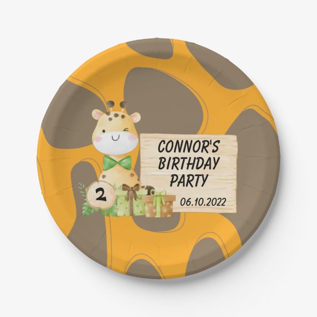 Plato De Papel Cute Giraffe Para Los Pequeños (Anverso)