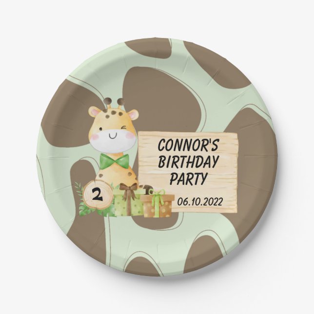Plato De Papel Cute Giraffe Para Los Pequeños (Anverso)