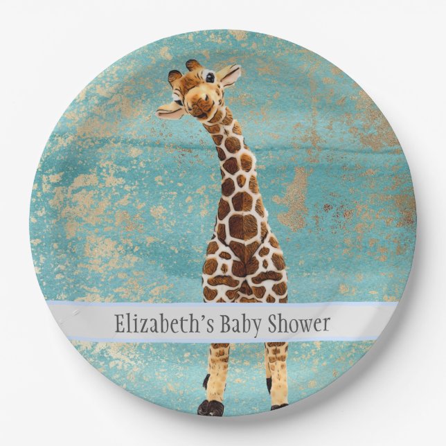 Plato De Papel Cute Giraffe Safari Animal Jungle Baby Shower (Anverso)