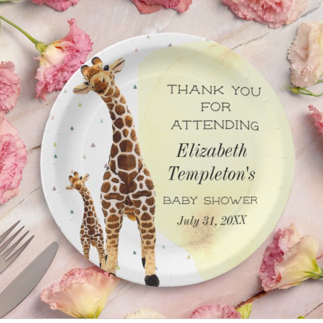 Plato De Papel Cute Giraffe Safari Baby Shower Gender Neutral Pap (Subido por el creador)