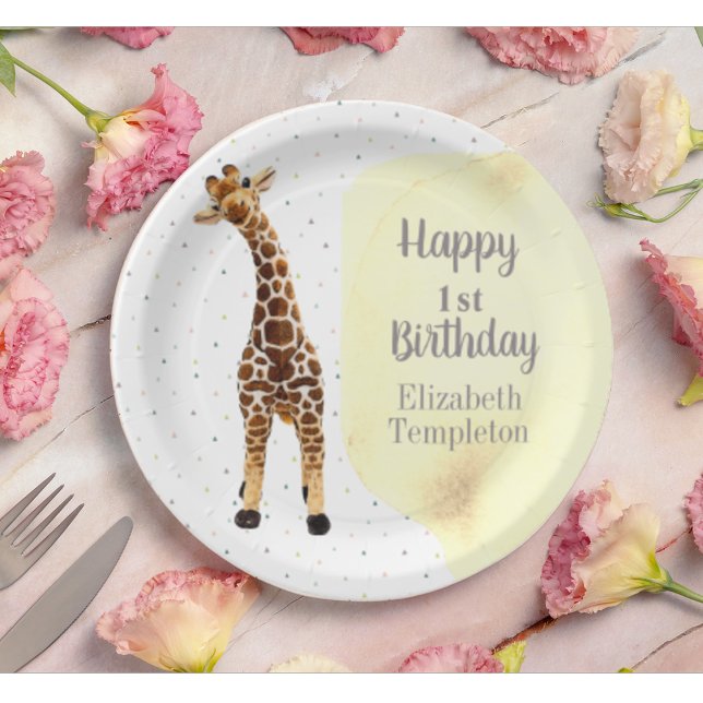 Plato De Papel Cute Giraffe Safari Yellow Fiesta de cumpleaños (Subido por el creador)