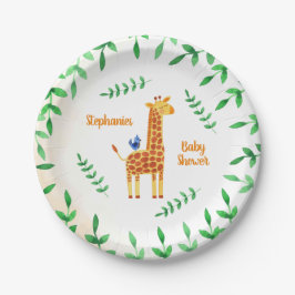 Plato De Papel Cute Giraffe y Bird Baby Shower