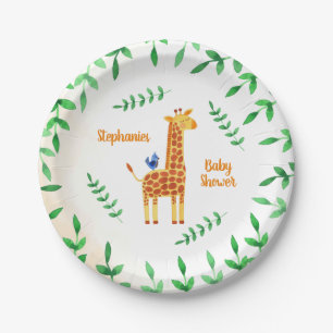 Plato De Papel Cute Giraffe y Bird Baby Shower