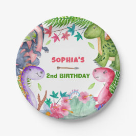 Plato De Papel Cute Girl Dinosaur 2nd Birthday Party