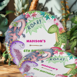 Plato De Papel Cute Girl Dinosaur 4th Birthday Party