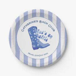 Plato De Papel Cute Girly Blue Cowgirl Boot Stripe