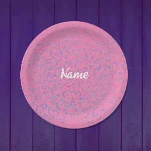 Plato De Papel Cute Girly Pastel Pink Blue Dots Moderno Nombre Bl