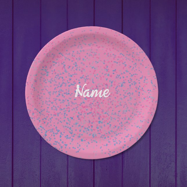 Plato De Papel Cute Girly Pastel Pink Blue Dots Moderno Nombre Bl (Subido por el creador)