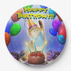 Plato De Papel Cute Golden Festim Birthday Kitty Paper Plate