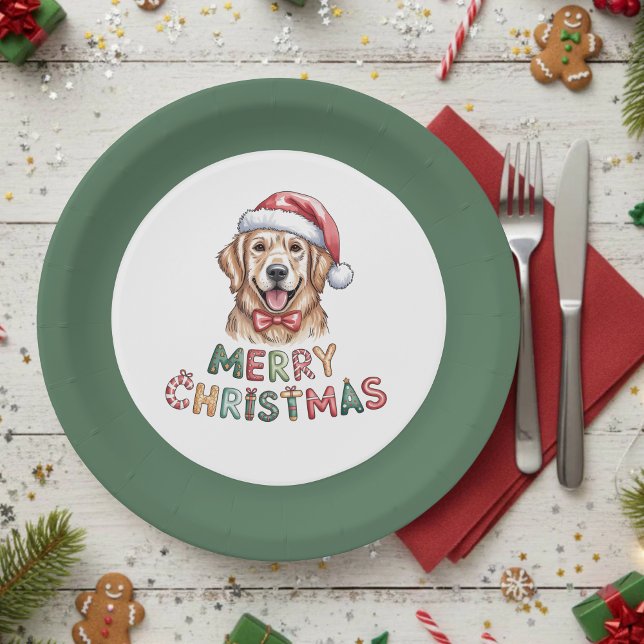 Plato De Papel Cute Golden Retriever Dog Christmas (Subido por el creador)