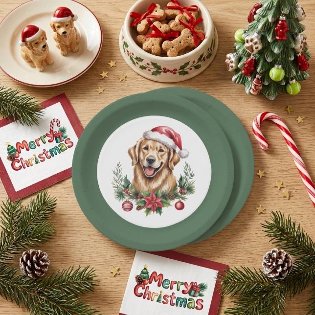 Plato De Papel Cute Golden Retriever Navidad (Subido por el creador)