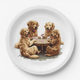 Plato De Papel Cute Golden Retriever Perro Jugando Cartas