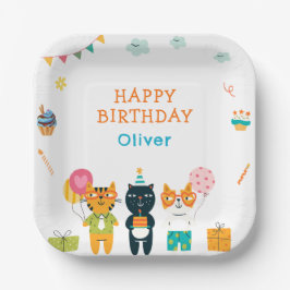 Plato De Papel Cute gracioso gatos Kitty Cumpleaños tercera placa