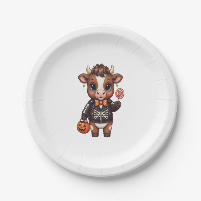 Plato De Papel Cute gracioso Halloween Highland Cow (Anverso)