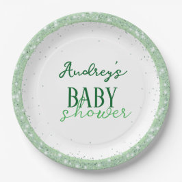 Plato De Papel Cute Green Baby Shower