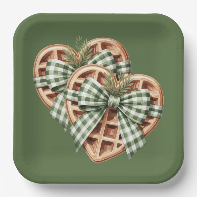 PLATO DE PAPEL CUTE GREEN HOLIDAY CHRISTMAS PLAID THEME (Anverso)