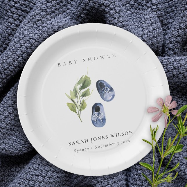 Plato De Papel Cute Green Ink Blue Boy Shoes Foliage Baby Shower (Subido por el creador)