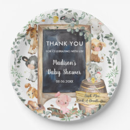 Plato De Papel Cute Greenery Farm Animals Birthday Baby Shower 