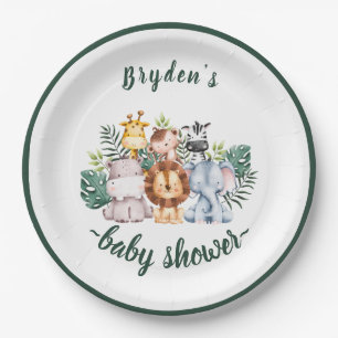 Plato De Papel Cute Greenery Woodland Forest Animals Baby Shower