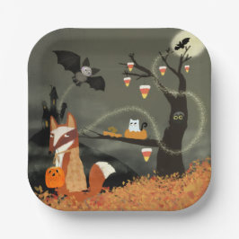 Plato De Papel Cute Halloween Animales Placa cuadrada de papel