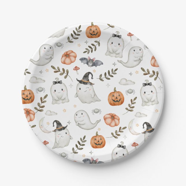 Plato De Papel Cute Halloween Birthday Paper Placas (Anverso)