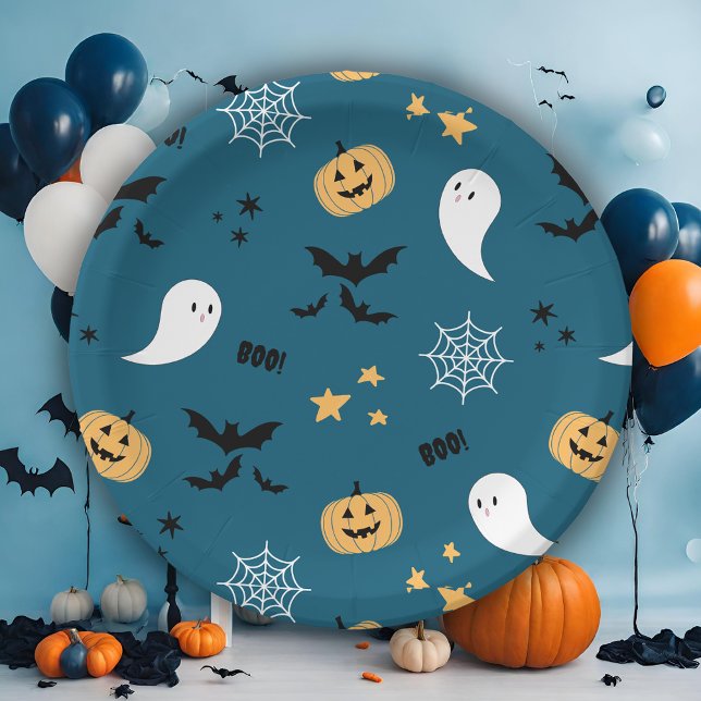 Plato De Papel Cute Halloween Boo Placas de papel azul (Subido por el creador)