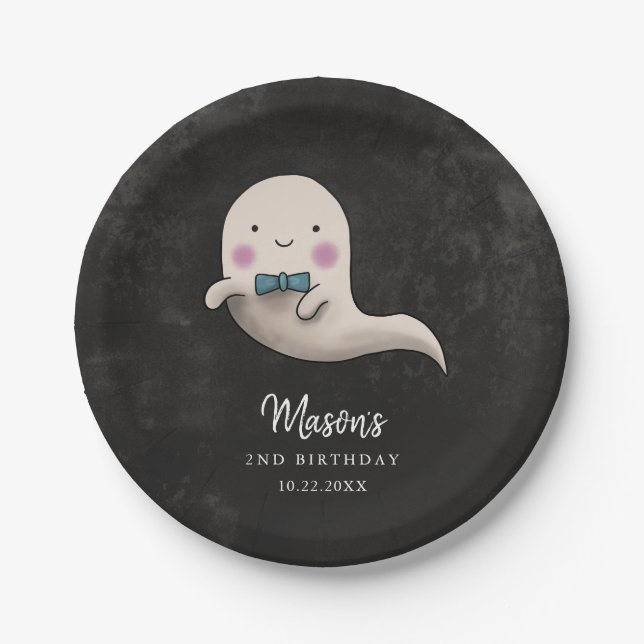 Plato De Papel Cute Halloween Bow Tie Ghost Birday Party (Anverso)