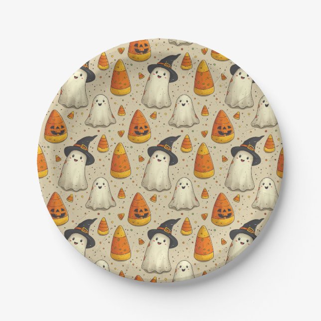 Plato De Papel Cute Halloween Decoration Ghosts  (Anverso)