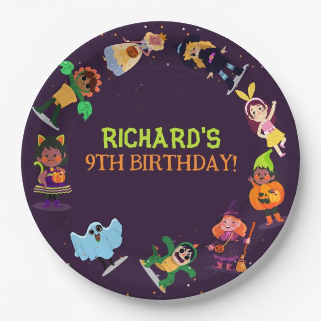 Plato De Papel Cute Halloween disfraz fiesta de cumpleaños modern (Anverso)