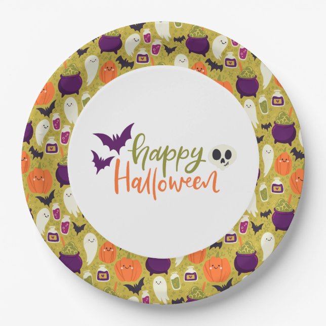 Plato De Papel Cute Halloween Party Paper Plates (Anverso)