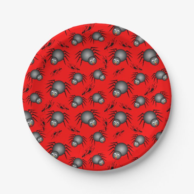 Plato De Papel Cute Halloween Spiders Paper Plate (Anverso)