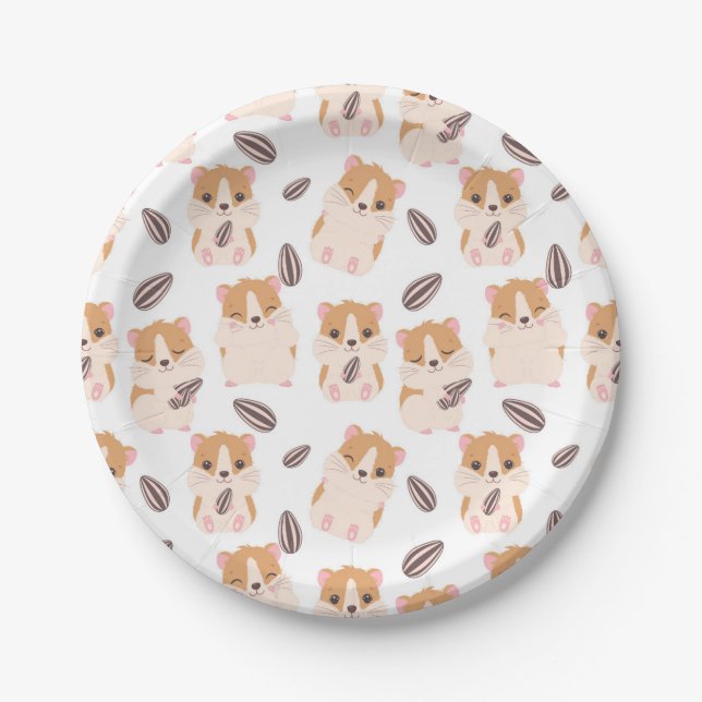 Plato De Papel Cute Hamster Face and Seeds Pattern Kid Cumpleaños (Anverso)