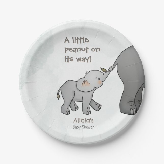 Plato De Papel  Cute Hand Drawn Elephant Little Peanut BabyShower (Anverso)
