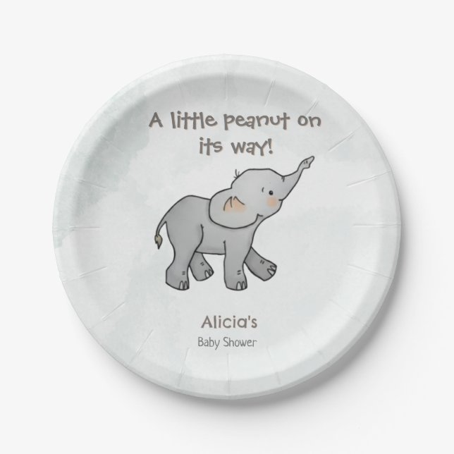 Plato De Papel  Cute Hand Drawn Elephant Little Peanut BabyShower (Anverso)