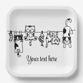 Plato De Papel Cute Hanging Kittens Custom Text/Name