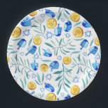 Plato De Papel Cute Hanukkah Watercolor Bar Bat Mitzvah Judío<br><div class="desc">Platos perfectos para un fiesta de hanukkah, bat mitzvah, bar mitzvah, boda judío, vacaciones judías u otra celebración judía! ¡La mano hizo arte acuarela para ti! ¡TODO PERSONALIZABLE! Haga clic en "editar usando la herramienta de diseño" para añadir texto, ajustar colores y colocaciones (o comprobar en mi tienda si hay...</div>