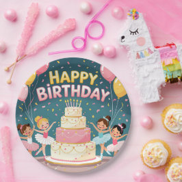 Plato De Papel Cute Happy Birthday ballerina theme