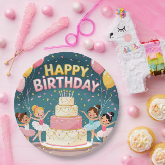 Plato De Papel Cute Happy Birthday ballerina theme