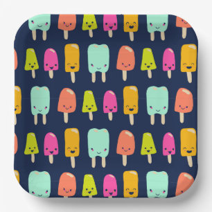 Plato De Papel Cute Happy Fruit Popsicle Kawaii