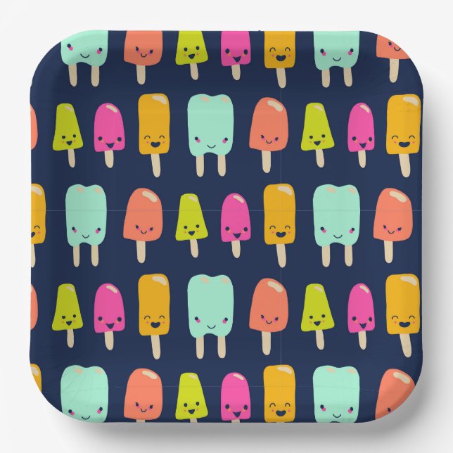 Plato De Papel Cute Happy Fruit Popsicle Kawaii (Anverso)