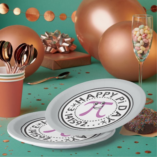Plato De Papel Cute Happy Pi Day Paper Plate (Multi)