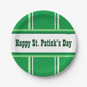 Plato De Papel Cute Happy St. Patrick's Day Striped Green