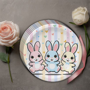 Plato De Papel Cute Heart Bunny Hoppers Baby Shower